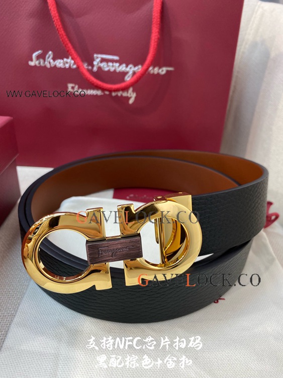Copy Ferragamo Reversible Belt Gold buckle 35mm